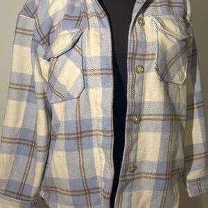 Suzy Shier Blue and Cream Plaid Shirt